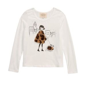 NWT Girls HANNAH BANANA Faux Fur Trim Graphic Tee